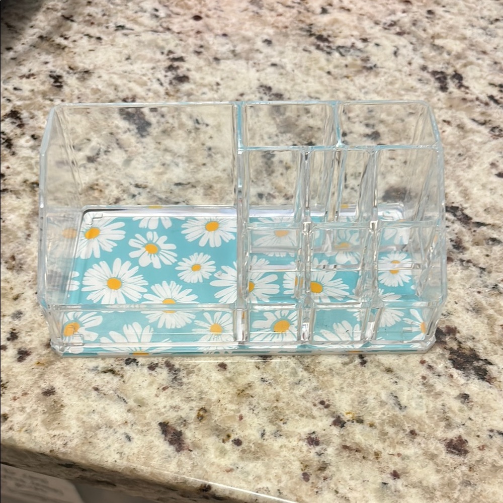 Clear Acrylic Makeup Organizer with Daisy Print